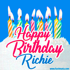 Happy Birthday GIF for Richie with Birthday Cake and Lit Candles