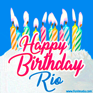 Happy Birthday GIF for Rio with Birthday Cake and Lit Candles