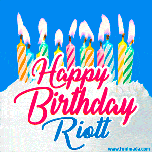 Happy Birthday GIF for Riott with Birthday Cake and Lit Candles