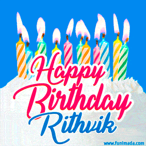 Happy Birthday GIF for Rithvik with Birthday Cake and Lit Candles