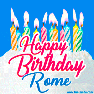 Happy Birthday GIF for Rome with Birthday Cake and Lit Candles