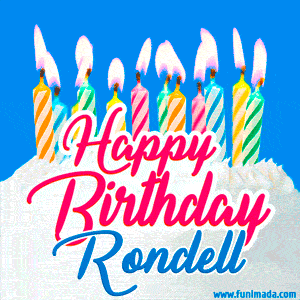 Happy Birthday GIF for Rondell with Birthday Cake and Lit Candles