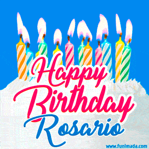 Happy Birthday GIF for Rosario with Birthday Cake and Lit Candles