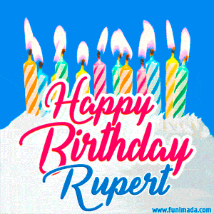 Happy Birthday GIF for Rupert with Birthday Cake and Lit Candles