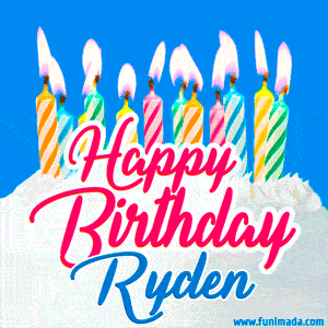 Happy Birthday GIF for Ryden with Birthday Cake and Lit Candles