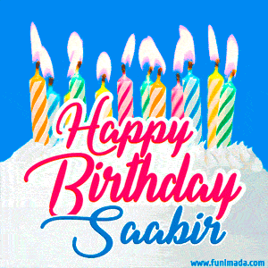 Happy Birthday GIF for Saabir with Birthday Cake and Lit Candles