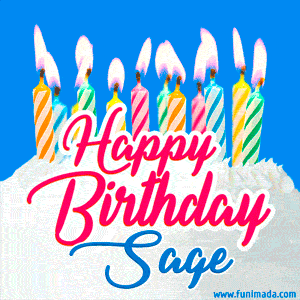 Happy Birthday GIF for Sage with Birthday Cake and Lit Candles