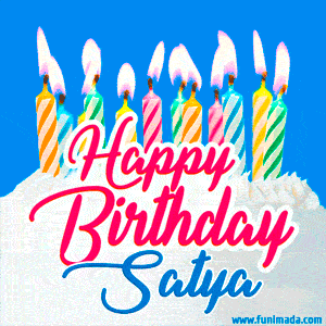 Happy Birthday GIF for Satya with Birthday Cake and Lit Candles