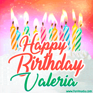 Happy Birthday GIF for Valeria with Birthday Cake and Lit Candles