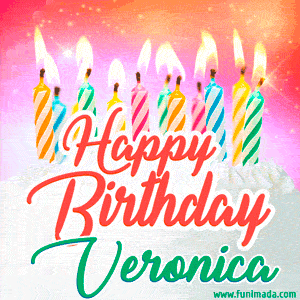Happy Birthday GIF for Veronica with Birthday Cake and Lit Candles