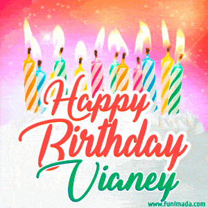 Happy Birthday GIF for Vianey with Birthday Cake and Lit Candles