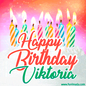 Happy Birthday GIF for Viktoria with Birthday Cake and Lit Candles