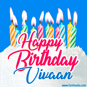 Happy Birthday GIF for Vivaan with Birthday Cake and Lit Candles