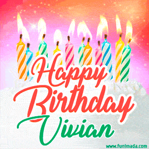 Happy Birthday GIF for Vivian with Birthday Cake and Lit Candles