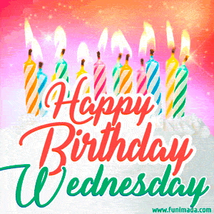 Happy Birthday GIF for Wednesday with Birthday Cake and Lit Candles