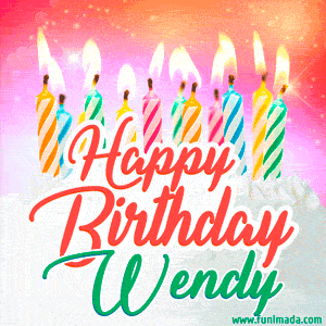 Happy Birthday GIF for Wendy with Birthday Cake and Lit Candles