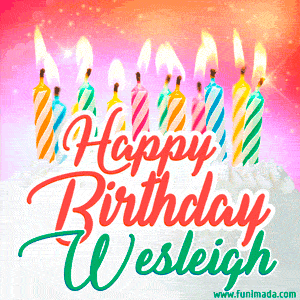 Happy Birthday GIF for Wesleigh with Birthday Cake and Lit Candles