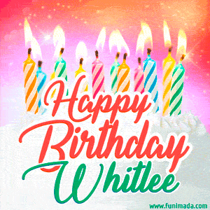 Happy Birthday GIF for Whitlee with Birthday Cake and Lit Candles
