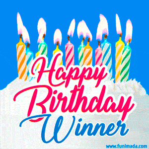 Happy Birthday GIF for Winner with Birthday Cake and Lit Candles