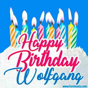 Happy Birthday GIF for Wolfgang with Birthday Cake and Lit Candles