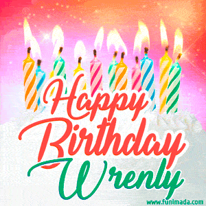 Happy Birthday GIF for Wrenly with Birthday Cake and Lit Candles