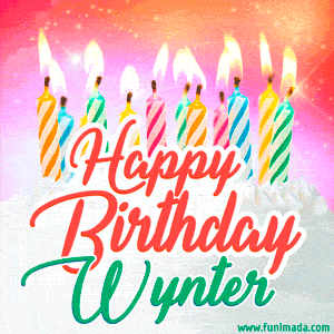 Happy Birthday GIF for Wynter with Birthday Cake and Lit Candles