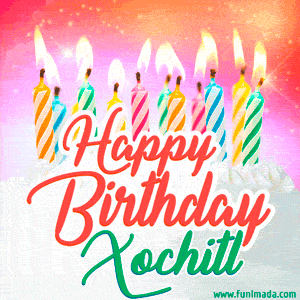 Happy Birthday GIF for Xochitl with Birthday Cake and Lit Candles