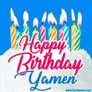 Happy Birthday GIF for Yamen with Birthday Cake and Lit Candles