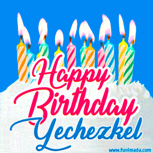 Happy Birthday GIF for Yechezkel with Birthday Cake and Lit Candles