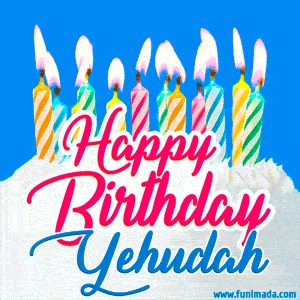 Happy Birthday GIF for Yehudah with Birthday Cake and Lit Candles
