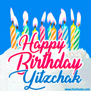 Happy Birthday GIF for Yitzchak with Birthday Cake and Lit Candles