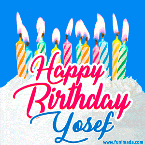 Happy Birthday GIF for Yosef with Birthday Cake and Lit Candles