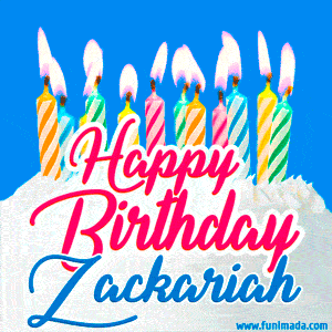 Happy Birthday GIF for Zackariah with Birthday Cake and Lit Candles