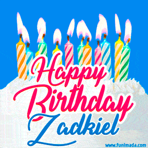 Happy Birthday GIF for Zadkiel with Birthday Cake and Lit Candles