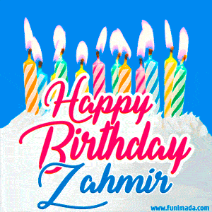 Happy Birthday GIF for Zahmir with Birthday Cake and Lit Candles