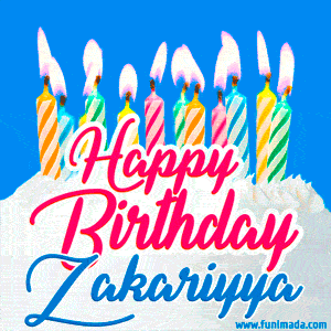 Happy Birthday GIF for Zakariyya with Birthday Cake and Lit Candles