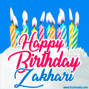 Happy Birthday GIF for Zakhari with Birthday Cake and Lit Candles
