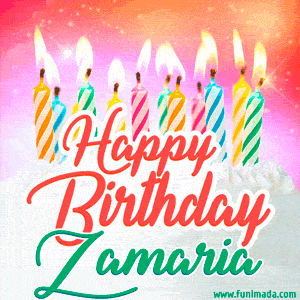 Happy Birthday GIF for Zamaria with Birthday Cake and Lit Candles