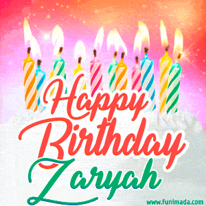 Happy Birthday GIF for Zaryah with Birthday Cake and Lit Candles