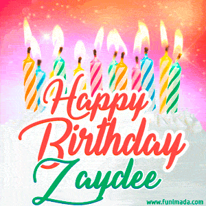 Happy Birthday GIF for Zaydee with Birthday Cake and Lit Candles