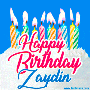 Happy Birthday GIF for Zaydin with Birthday Cake and Lit Candles