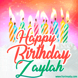 Happy Birthday GIF for Zaylah with Birthday Cake and Lit Candles