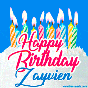 Happy Birthday GIF for Zayvien with Birthday Cake and Lit Candles