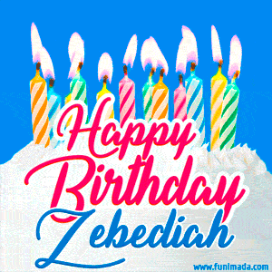 Happy Birthday GIF for Zebediah with Birthday Cake and Lit Candles