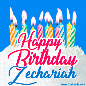 Happy Birthday GIF for Zechariah with Birthday Cake and Lit Candles