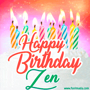 Happy Birthday GIF for Zen with Birthday Cake and Lit Candles