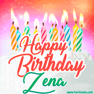 Happy Birthday GIF for Zena with Birthday Cake and Lit Candles