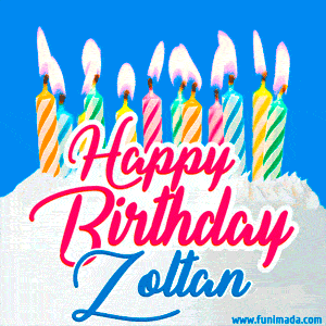 Happy Birthday GIF for Zoltan with Birthday Cake and Lit Candles