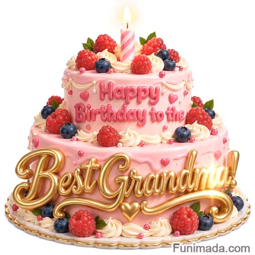 Firework Name Frame Happy Birthday Best Grandma Video Pink Cake - Download on Funimada.com