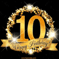 Happy 10th Birthday Anniversary Card, Gold Glitter and Sparkles